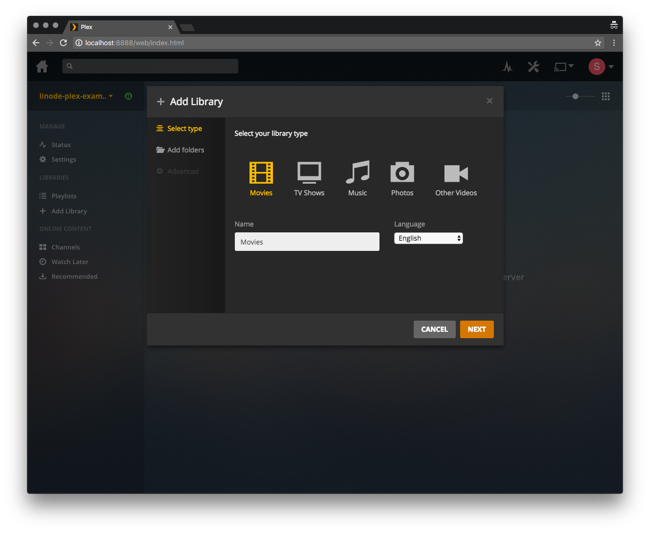 Plex web interface - Library type