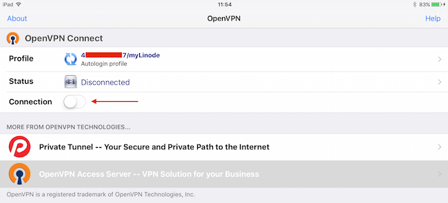 OpenVPN Connect connection status