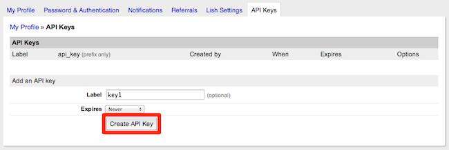 Click the Create API Key button.