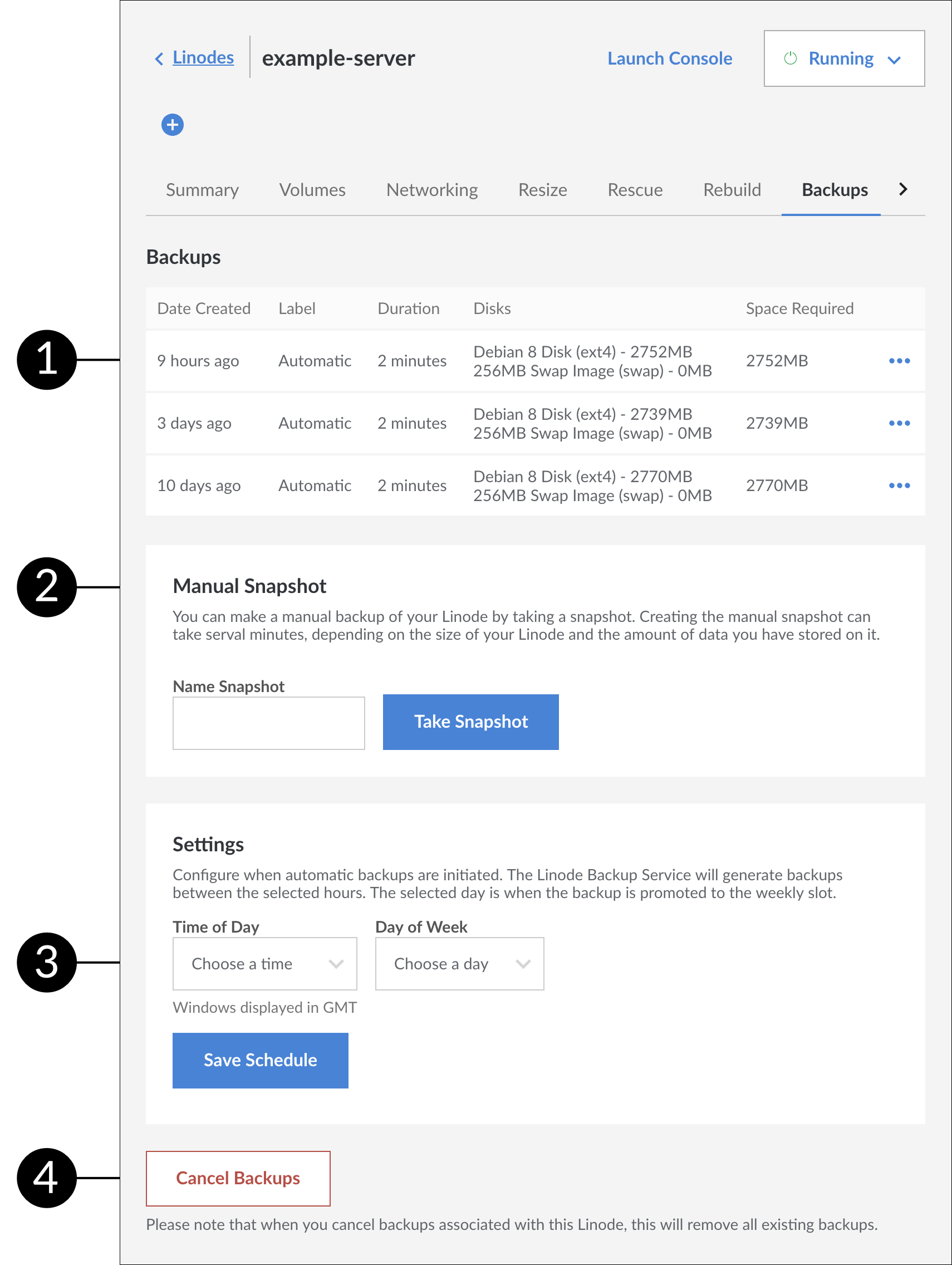 The Linode Backup Service interface