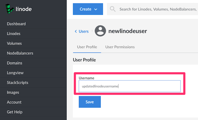 Use the Linode Cloud Manager to Update a Username