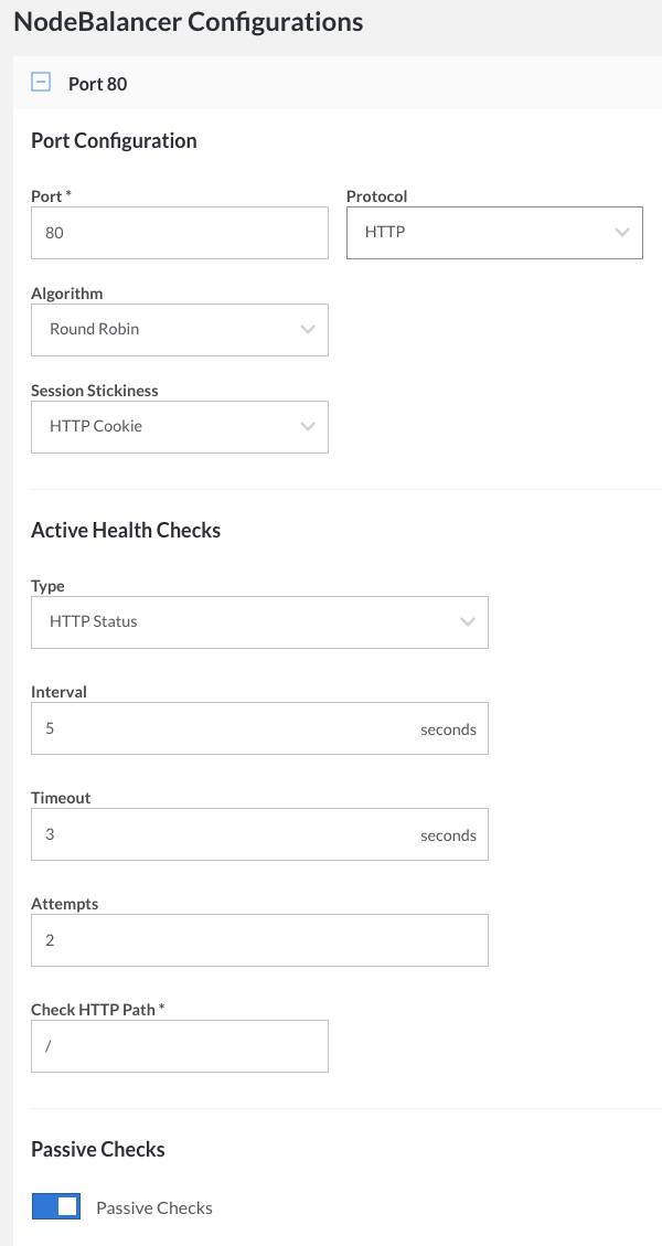 Adding a port configuration to a NodeBalancer.