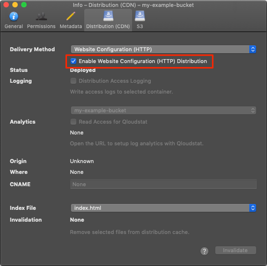 Check the box labeled 'Enable Website Configuration (HTTP) Distribution'