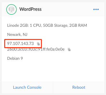 Highlight of a Linode's IP address in grid view.