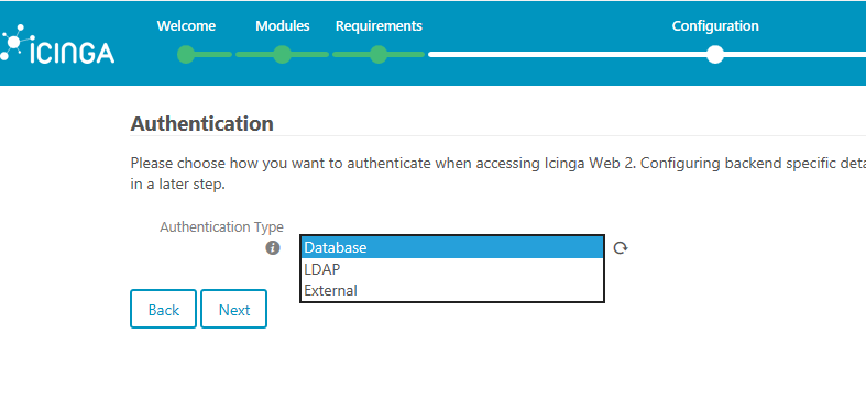 Choose the "Database" Authentication Type