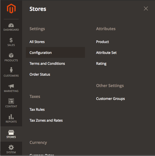 Go to "Configuration" in the "Stores" menu.